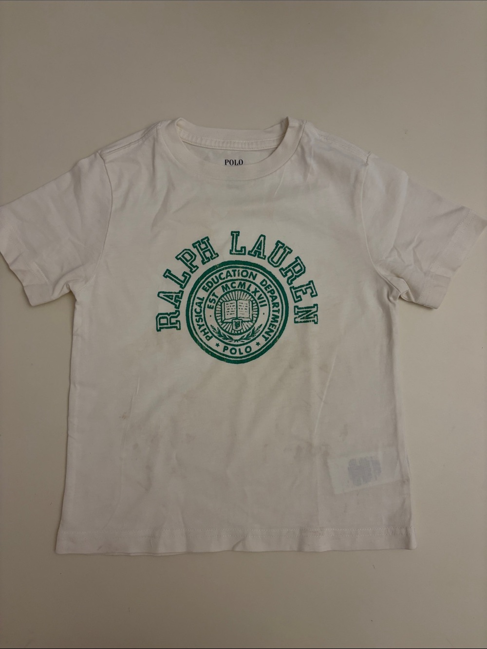 Ralph Lauren White Tee with Green College Seal - Kids